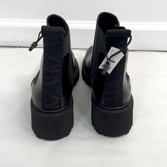 New Zara Low Lug Chelsea Logo Ankle Boots - Picture 7 of 11